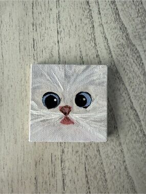 Mini White Cat Face Painting with Blue Eyes